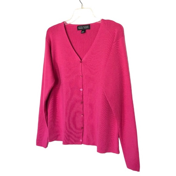 🆕 Ellen Tracy Wool Silk Cardigan Pink V Neck Sweater Size L - Picture 7 of 9